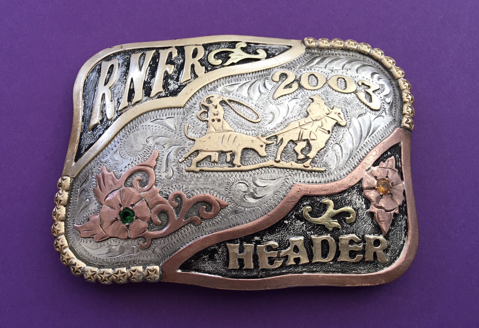 Super Rare 2003 RNFR Ramah Native Navajo Boyd Signed Rodeo Trophy Belt Buckle Super Rare 2003 RNFR Ramah Native Navajo Boyd Signed Rodeo Trophy Belt Buckle