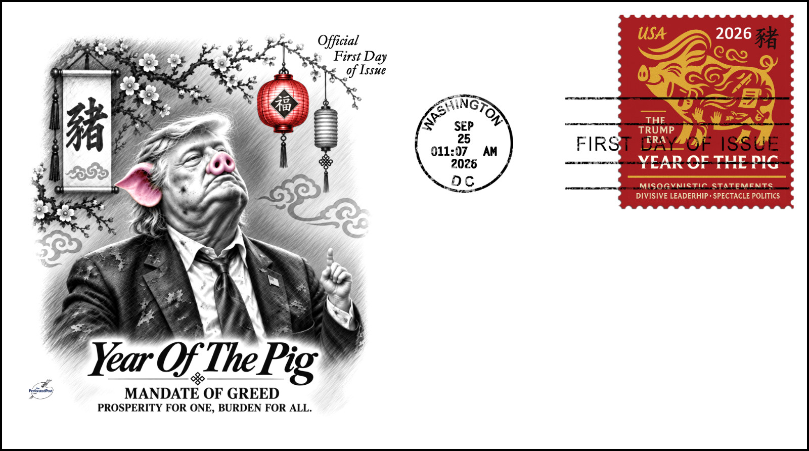 tRump - Year of the Pig - Faux FDC Cover (Artistamp, Faux Postage, Cinderella)