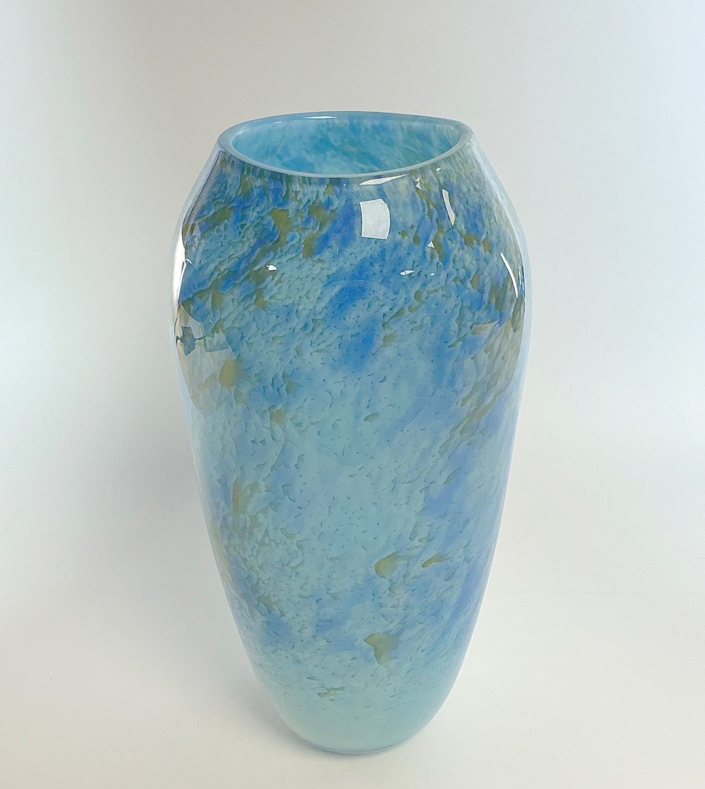 DKL Studio Signed Blue Mottled Art Glass Vase Vermont