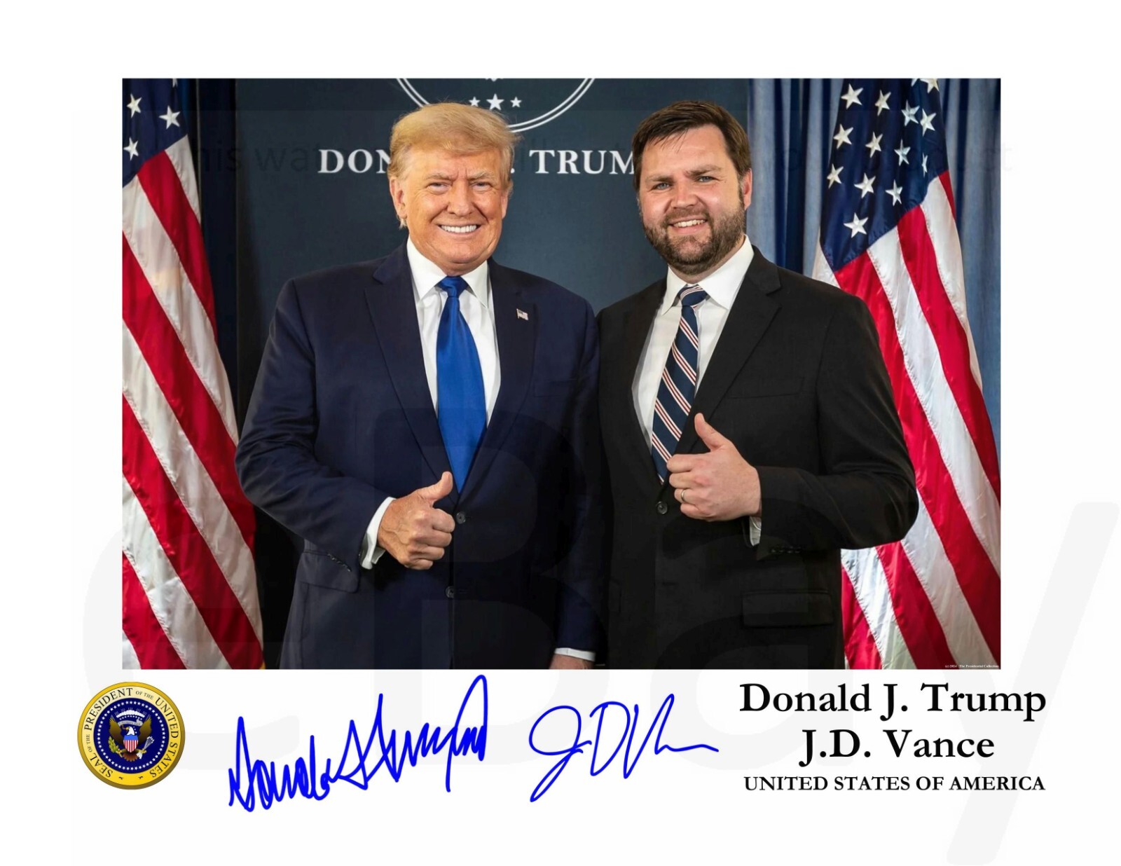 President Donald Trump and JD Vance autographed official portrait photo REPRINT President Donald Trump and JD Vance autographed official portrait photo REPRINT