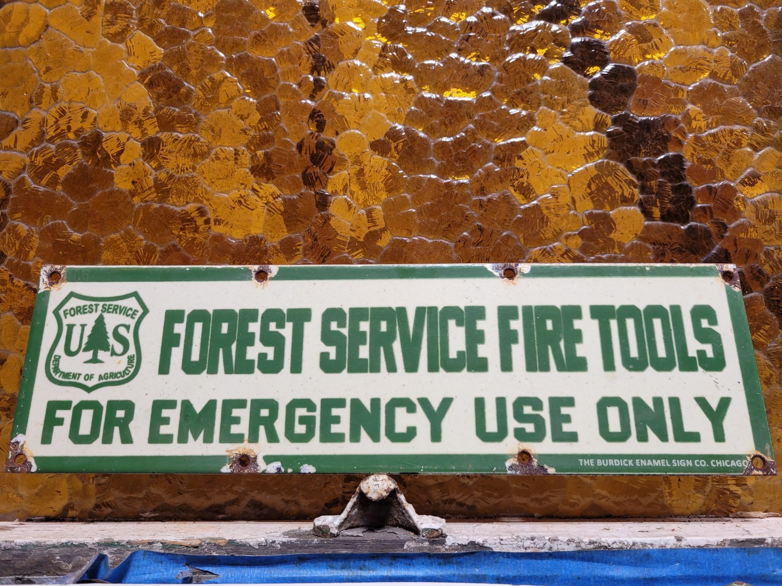 VINTAGE US FOREST SERVICE PORCELAIN SIGN OLD FIRE TOOLS NATIONAL PARK RANGER 14\