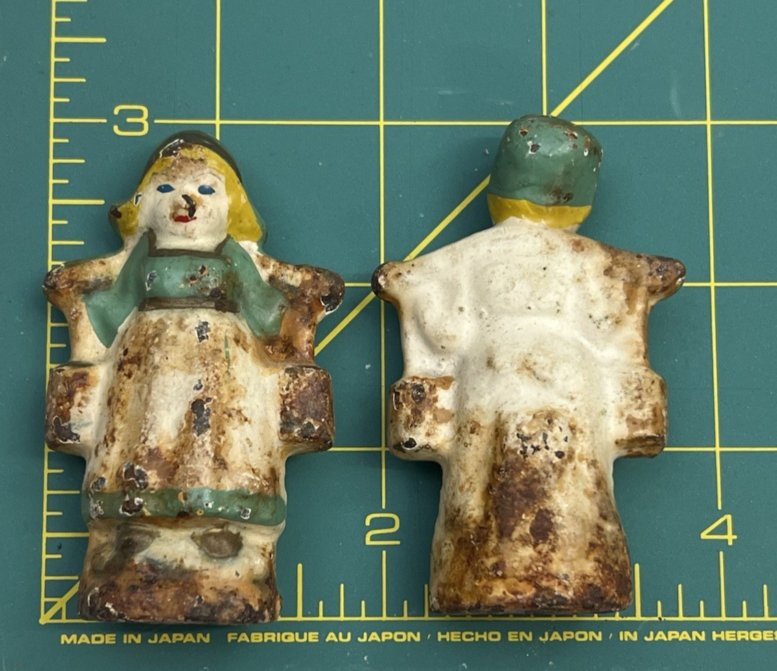 Antique Cast Iron Paperweight Dutch Miniature Boy & Girl Villager Farmer Patina Antique Cast Iron Paperweight Dutch Miniature Boy & Girl Villager Farmer Patina