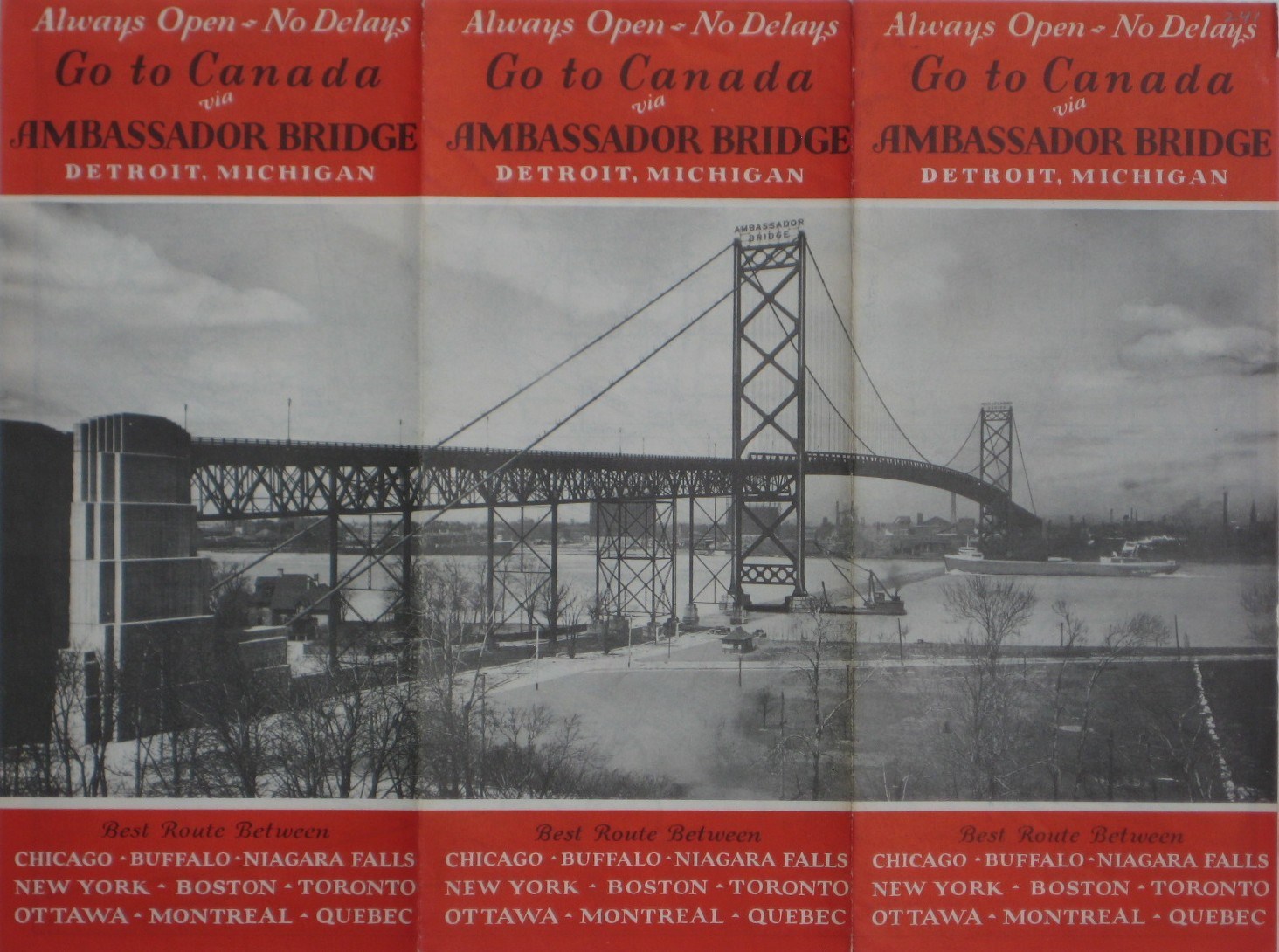 1948 AMBASSADOR BRIDGE Road Map DETROIT Michigan Windsor Ontario Canada River 1948 AMBASSADOR BRIDGE Road Map DETROIT Michigan Windsor Ontario Canada River