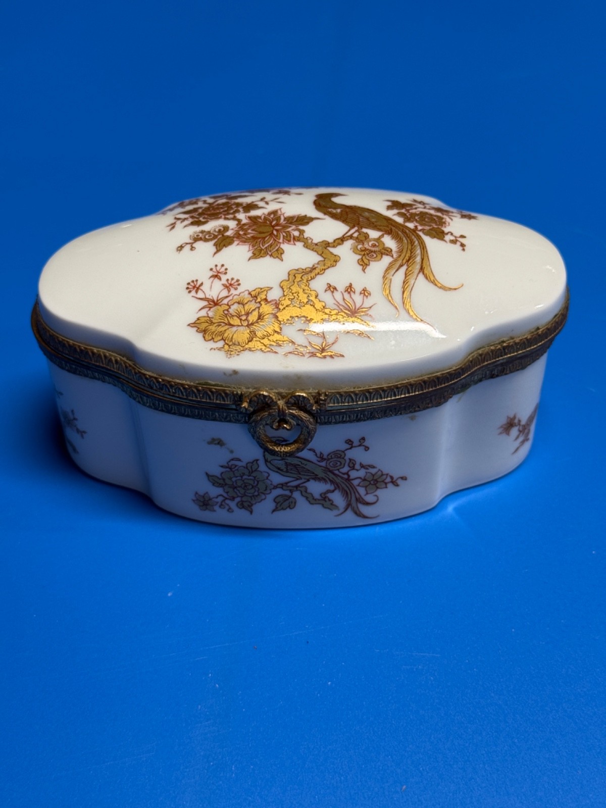 Antique Limoges France Trinket Box Ormolu hinge Porcelain Casket birds Antique Limoges France Trinket Box Ormolu hinge Porcelain Casket birds