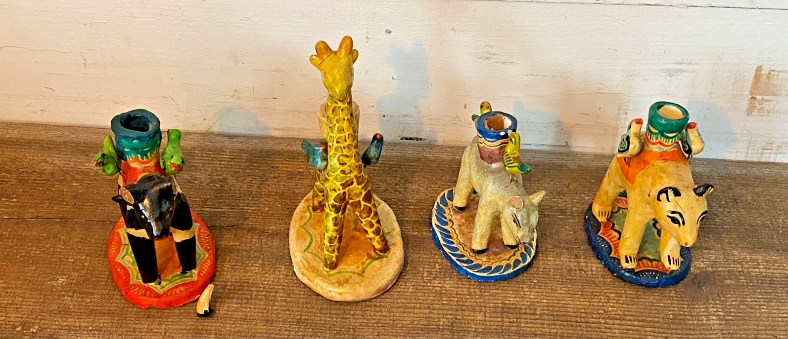 Set (4) Vtg Castillo Mexican Folk Art Pottery Candle holders Candlestick Animals