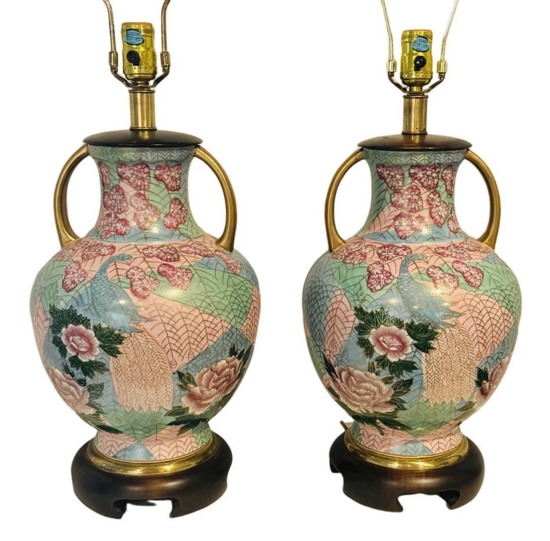 Vintage Frederick Cooper Lamps Pair Asian Chinoiserie Ceramic 20.5\