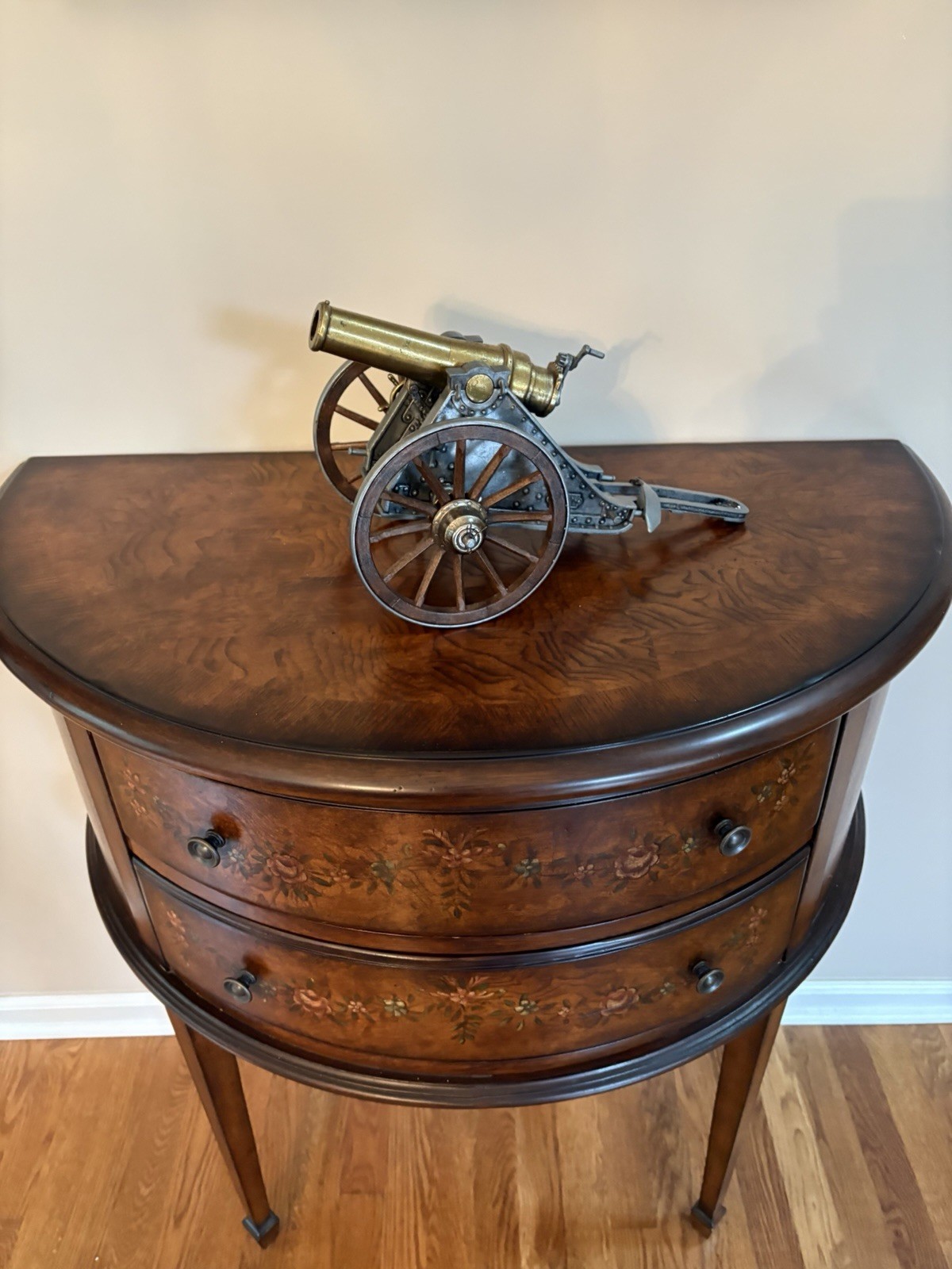 Vintage Brass & Bronze Cannon 15” Display Artillery Piece with wheels & carriage