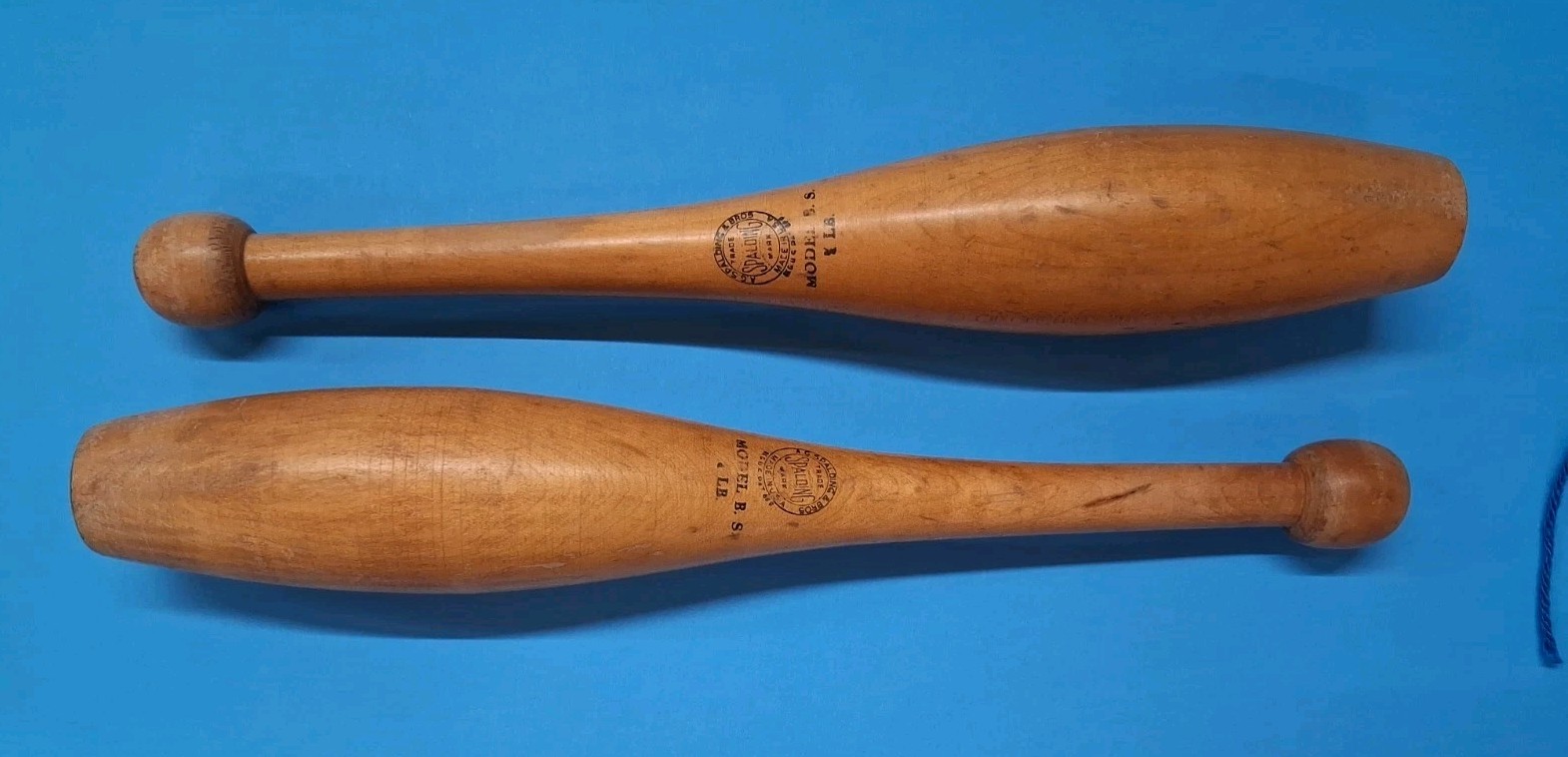 Vintage Spalding Wood Indian Club Pins 3/4 Lb  Model B S Antique Gym Juggling