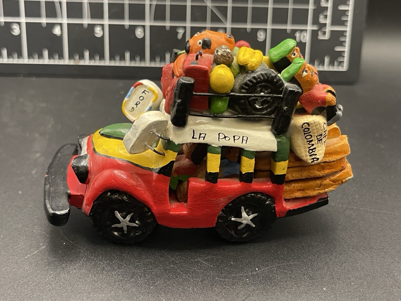 Colombian Chiva Bus Folk Art Figurine Hand Painted Colombia Coffee Cargo