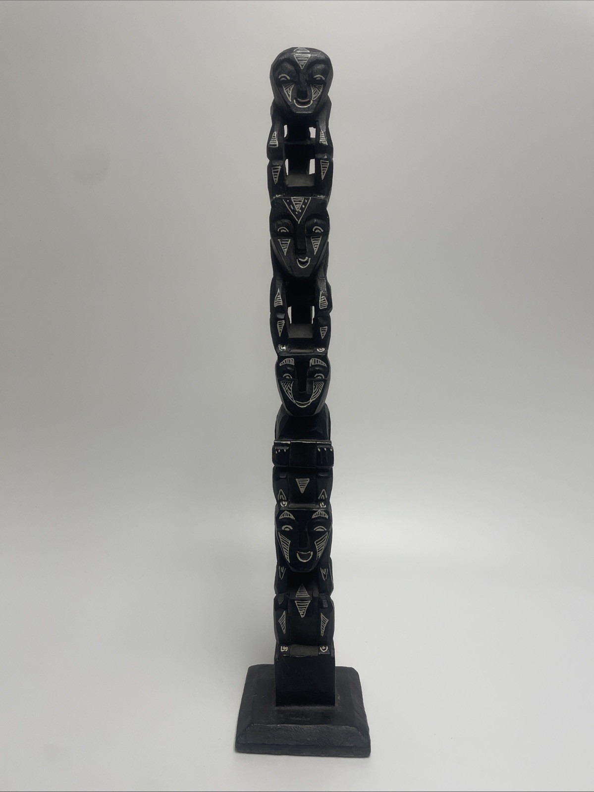 Vintage Pacific Northwest Native American 20.5” Black Totem Pole Sculpture