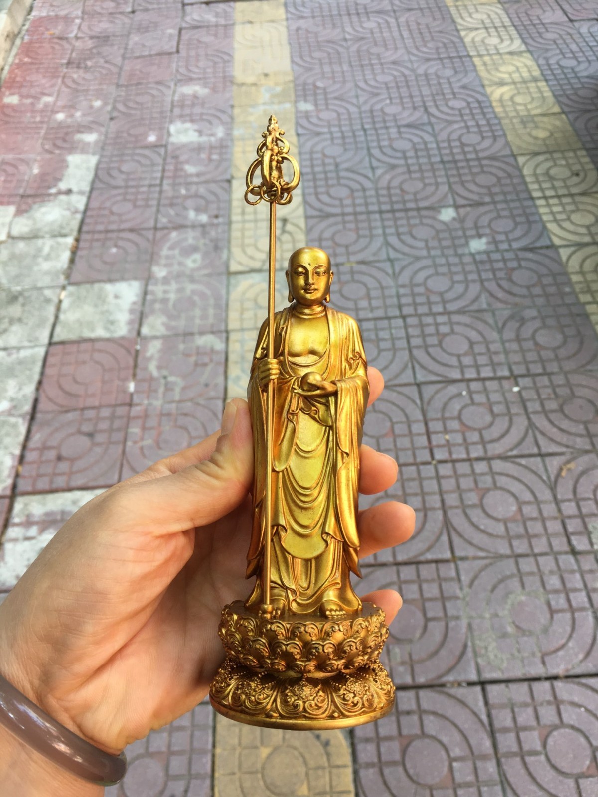 Old Gilt Gold Bronze Ksitigarbha Bodhisattva Statue CF Old Gilt Gold Bronze Ksitigarbha Bodhisattva Statue CF
