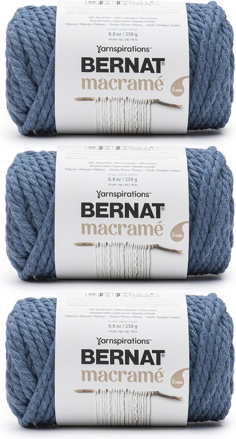 3 PCS Macrame Denim Yarn Blended Fiber Super Bulky 44 Yards Knitting Crochet 3 PCS Macrame Denim Yarn Blended Fiber Super Bulky 44 Yards Knitting Crochet