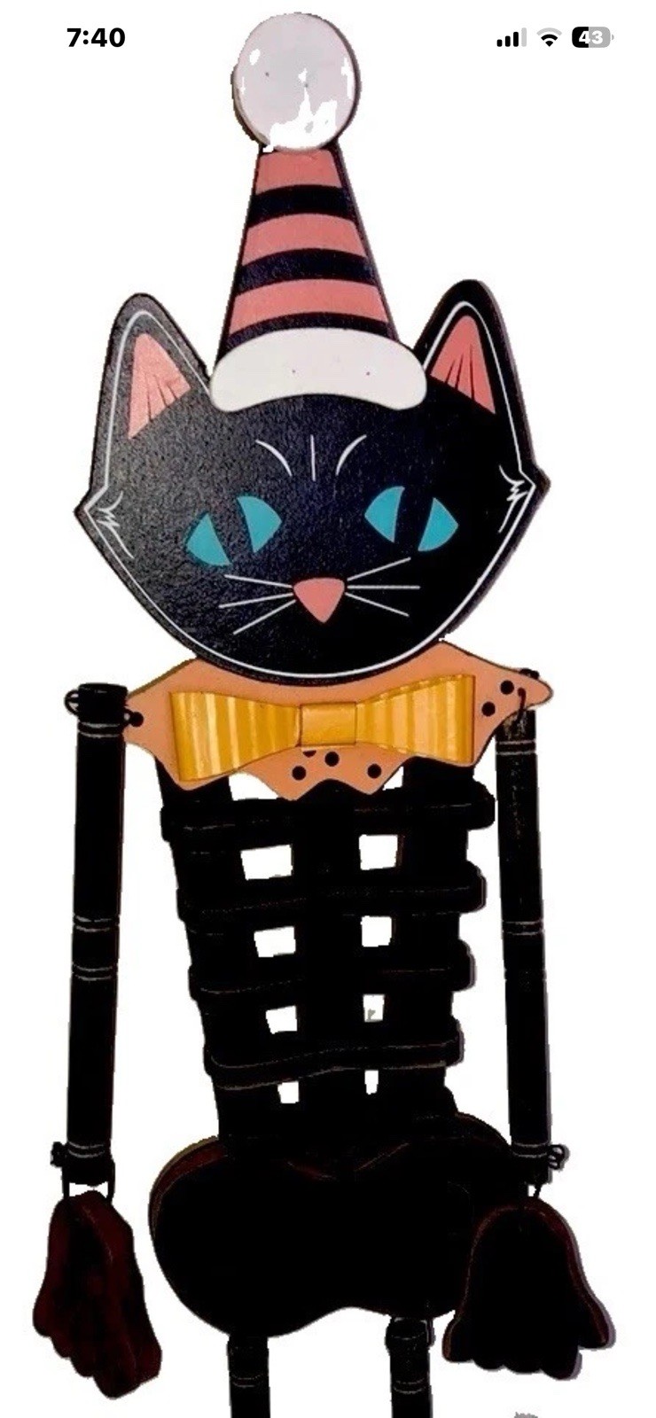 Hanging Johanna Parker Black Cat Wood Marionette Style Halloween 32” Hanging Johanna Parker Black Cat Wood Marionette Style Halloween 32”