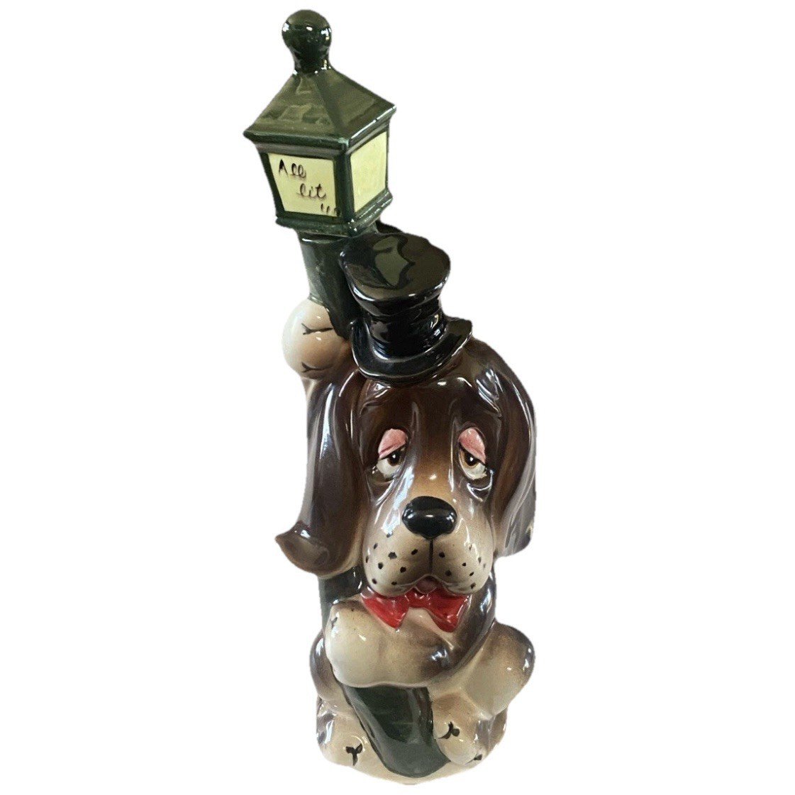 VTG 60’s “All Lit Up” Hungover Hound Dog Decanter Lantern Stopper - MCM Barware