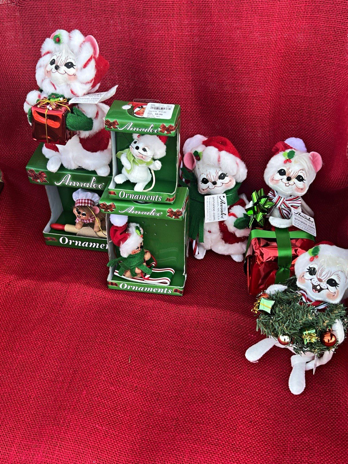 Annalee Holiday Set of 7 Mouse Ornaments NEW