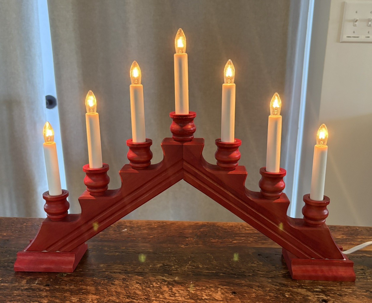 Vintage IKEA 7-light Wood Candelabra plug-in electric RED