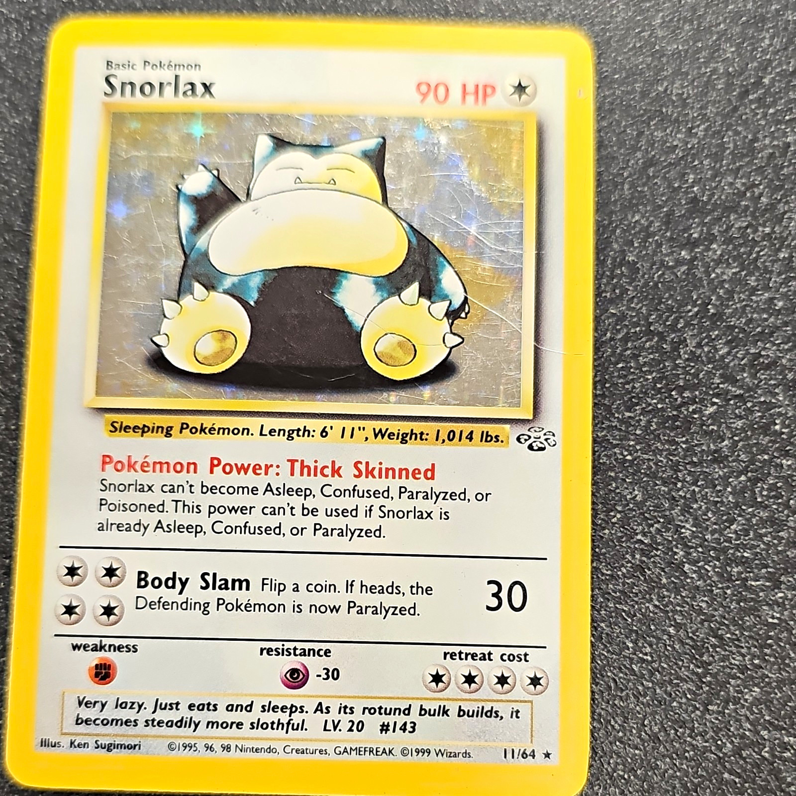 1999 Pokémon Jungle Snorlax Holo Rare Trading Card #11/64 English