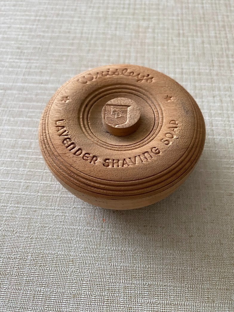 Vintage Wrisley\'s Lavender Shaving Soap Wooden Shaving Bowl Trinket Box w Lid