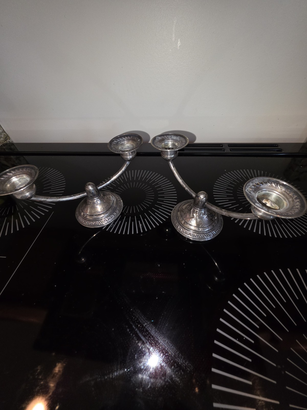 ​Pair Vtg LA Bell Hallmark Sterling Silver 2-Light Candelabras 372 weighted gram