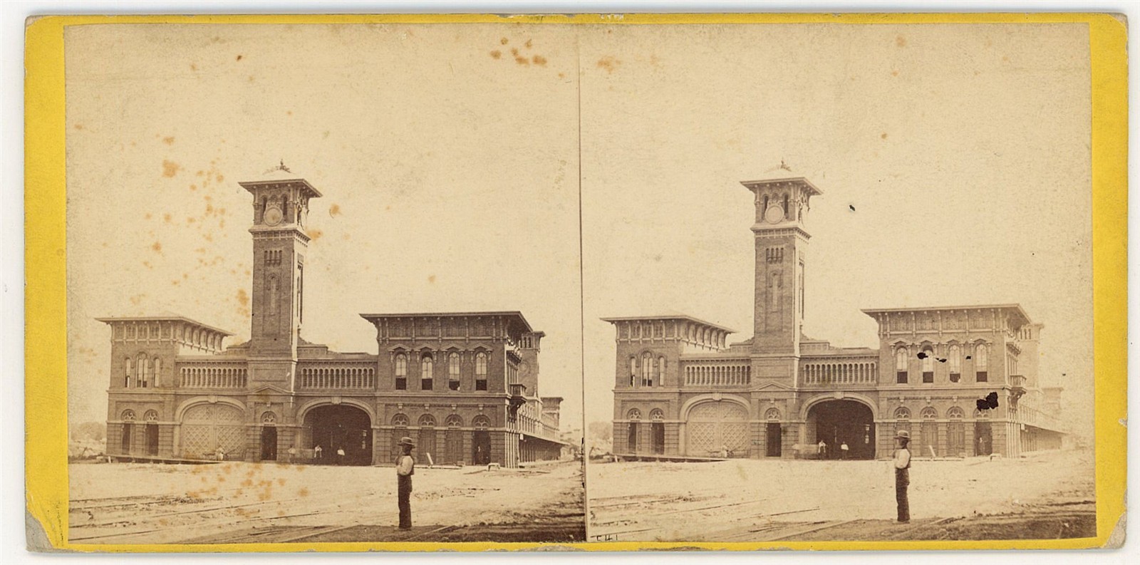 PENNSYLVANIA STEREOVIEW - Harrisburg Railroad Station - E Anthony 1860s