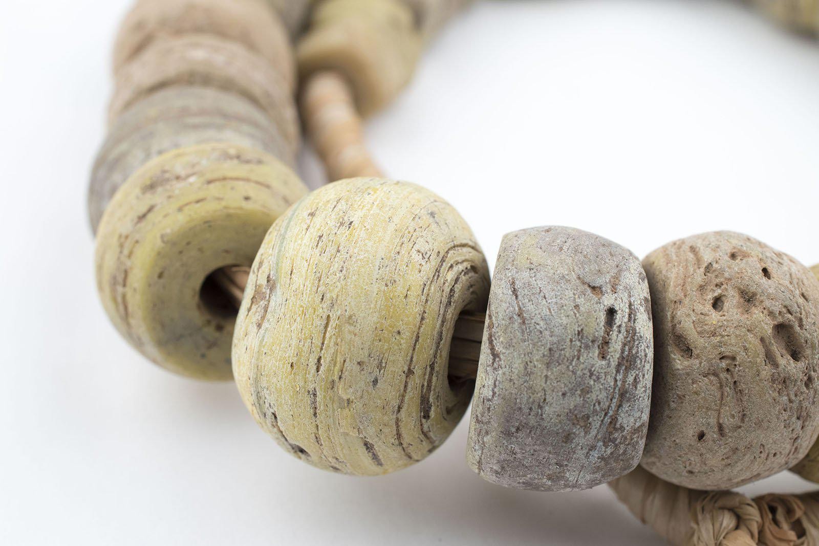 Antique Yellow Hebron Kano Beads Natural 19mm West Africa African Cylinder Glass