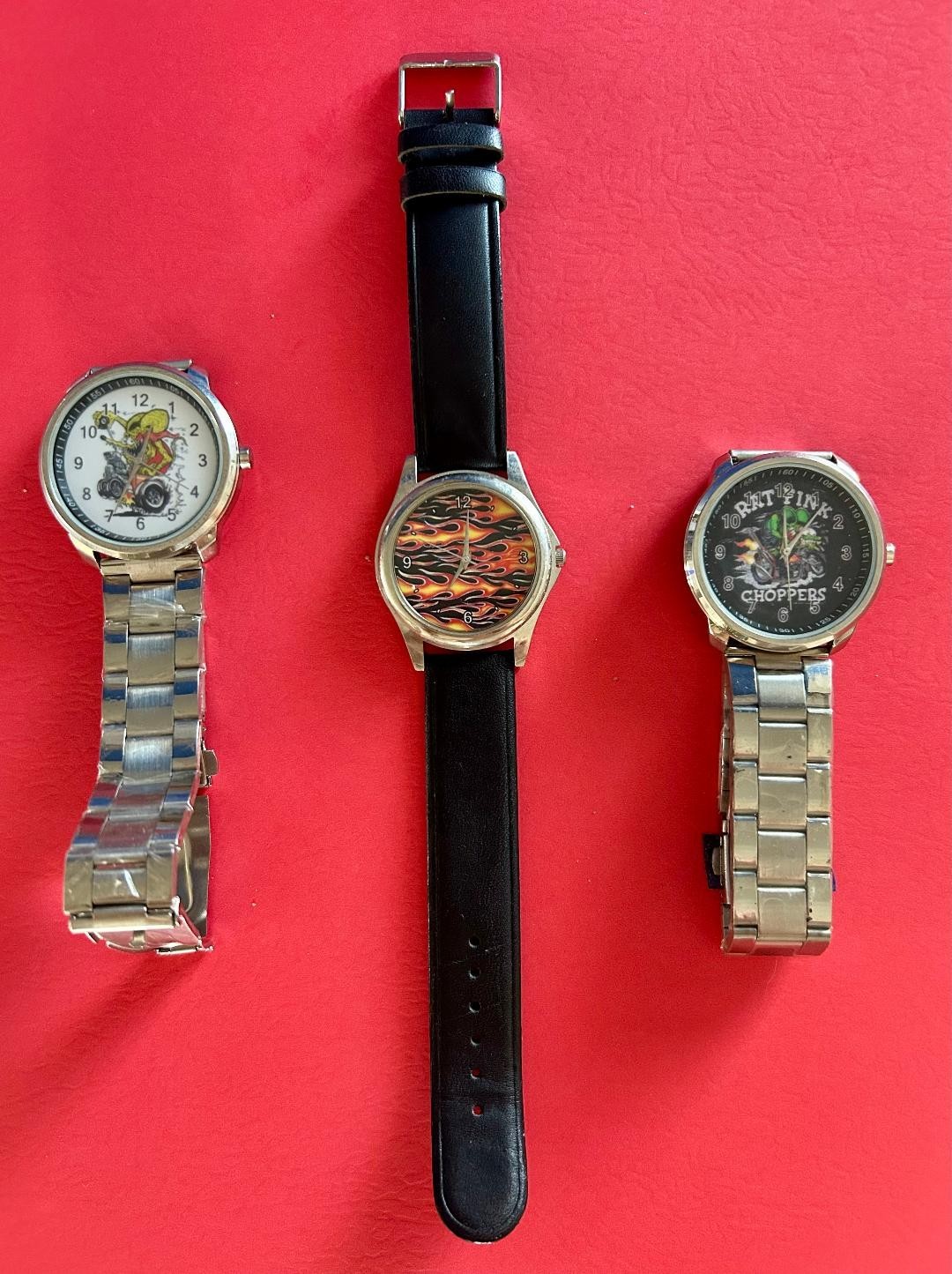 2 RAT FINK WATCHES 1 FLAMES HOT ROD  BIKER MOTORCYCLES TOOLS GUNS NEW