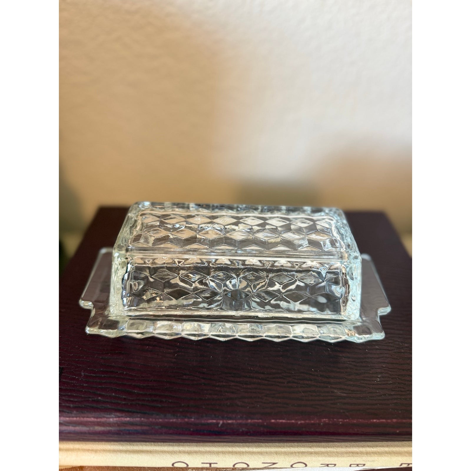 Vintage Fostoria American Cubist Clear Glass Covered Butter Dish
