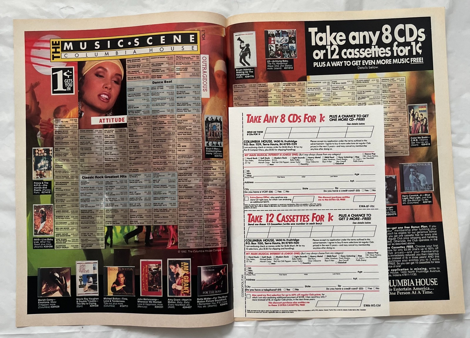 1992 VTG Columbia House Music CDs / Cassettes Magazine Ad - 