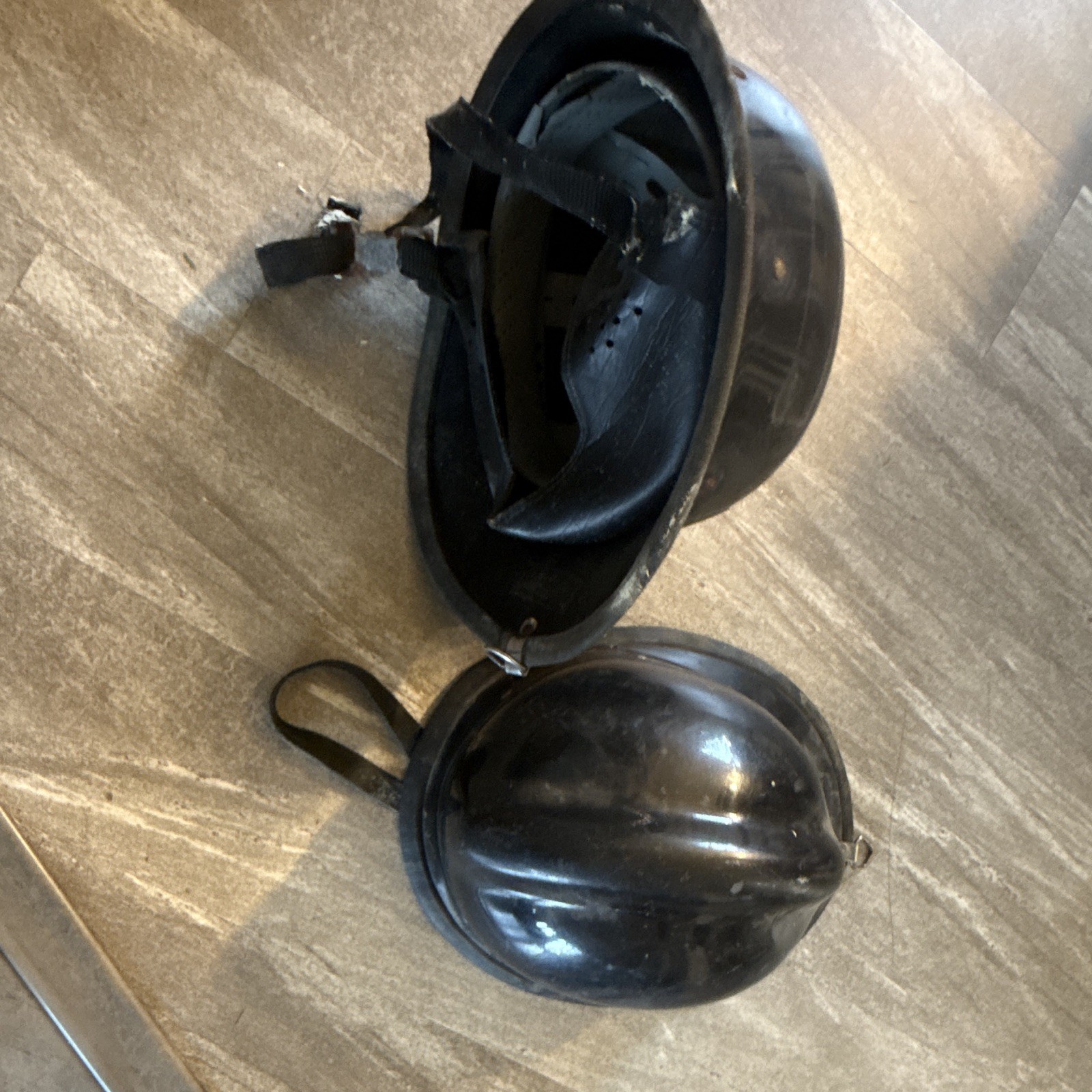 Old Black Firefighting & Rescue Helmet w/ Chin Strap
