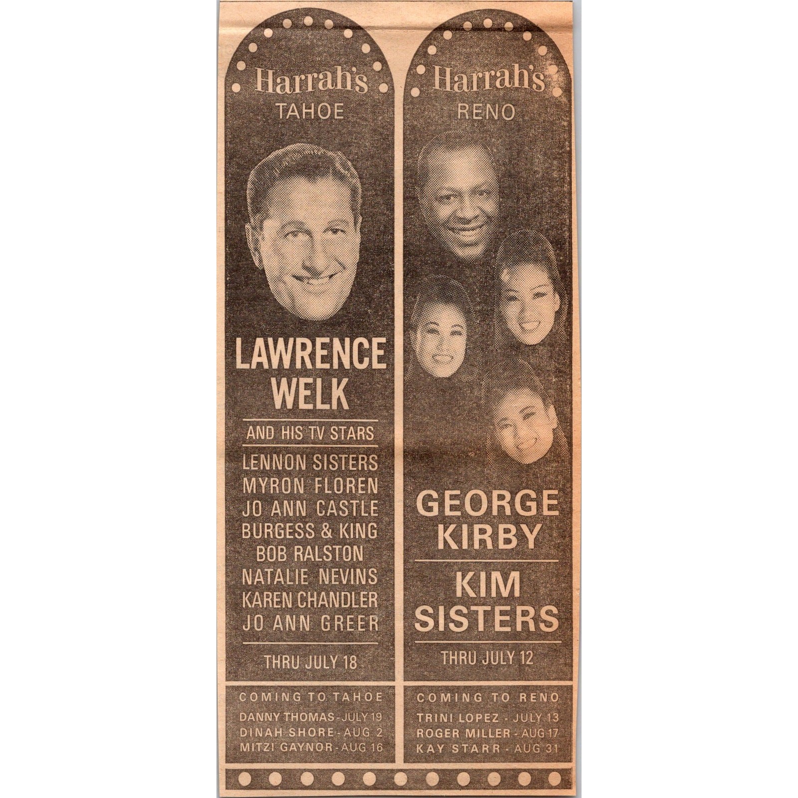 Harrah\'s Tahoe Lawrence Welk George Kirby Kim Sisters 1967 Nevada Ad SAJ7-2