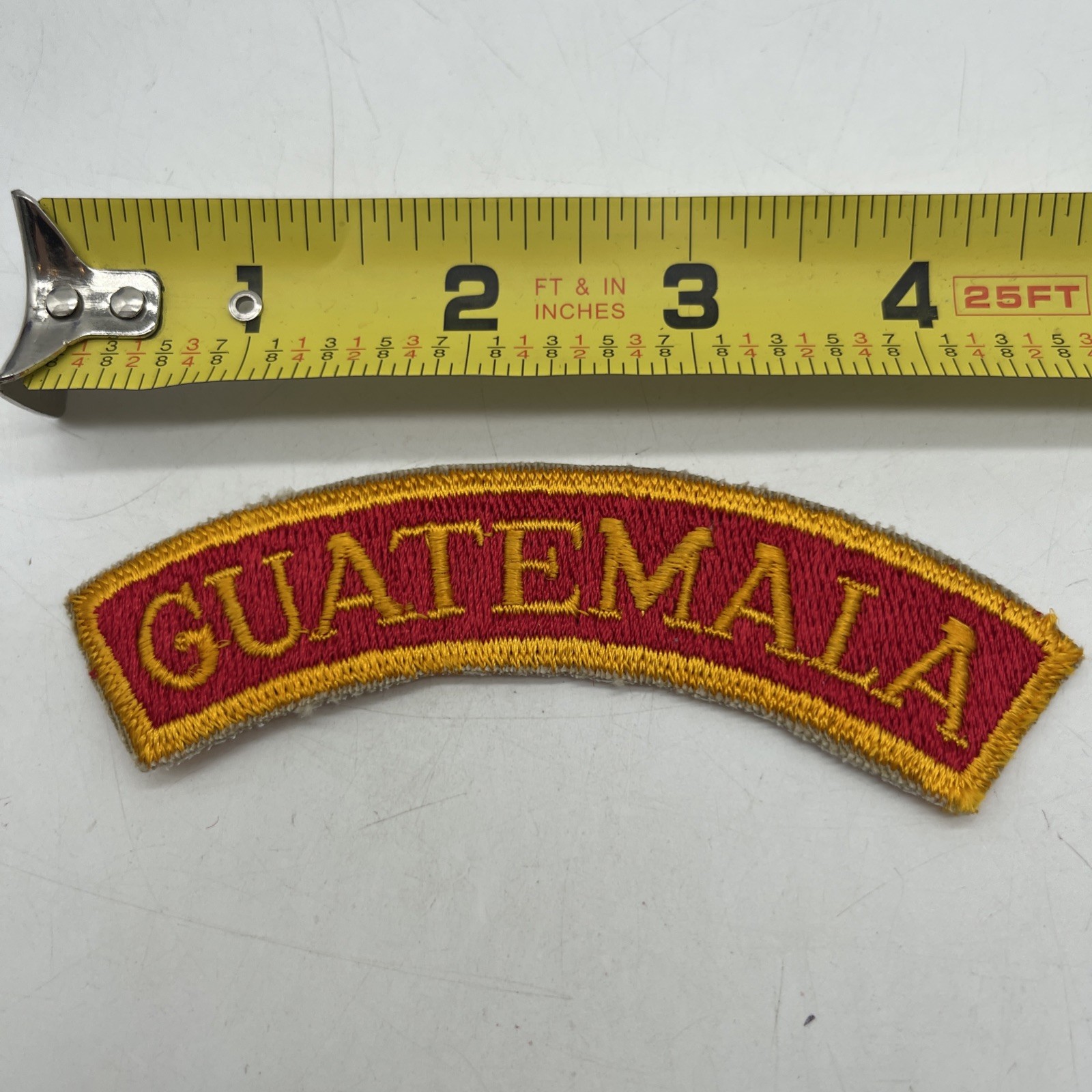 Guatemalan Military GUATEMALA Lettering Arc Should Patch Label Gold Red Cut 4.5”