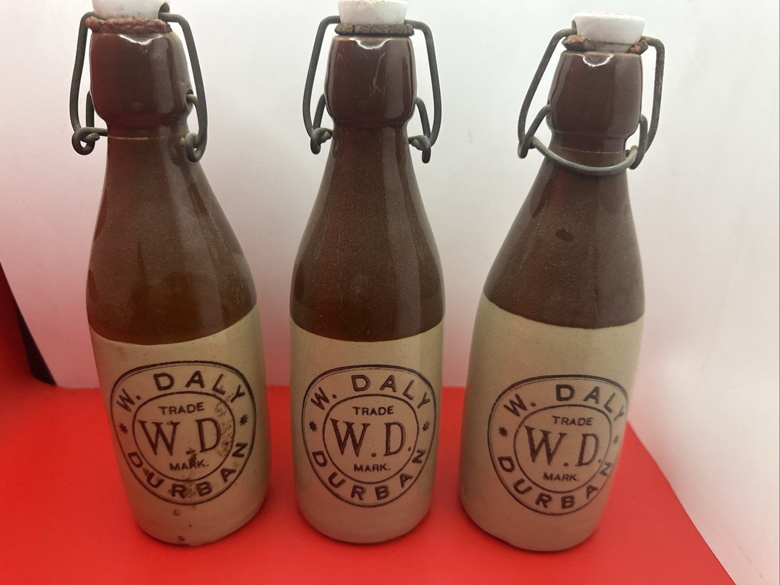 3 South Africa W. Daly W.D. Durban Swing Top Ginger Beer Stone Bottles #JL 3 South Africa W. Daly W.D. Durban Swing Top Ginger Beer Stone Bottles #JL