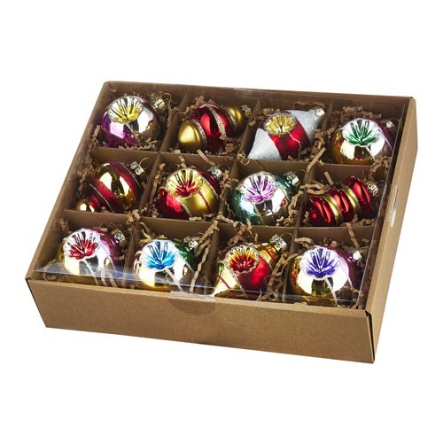 Raz Imports Bright Vintage Style Christmas Ornaments Glass Set Box of 12 
