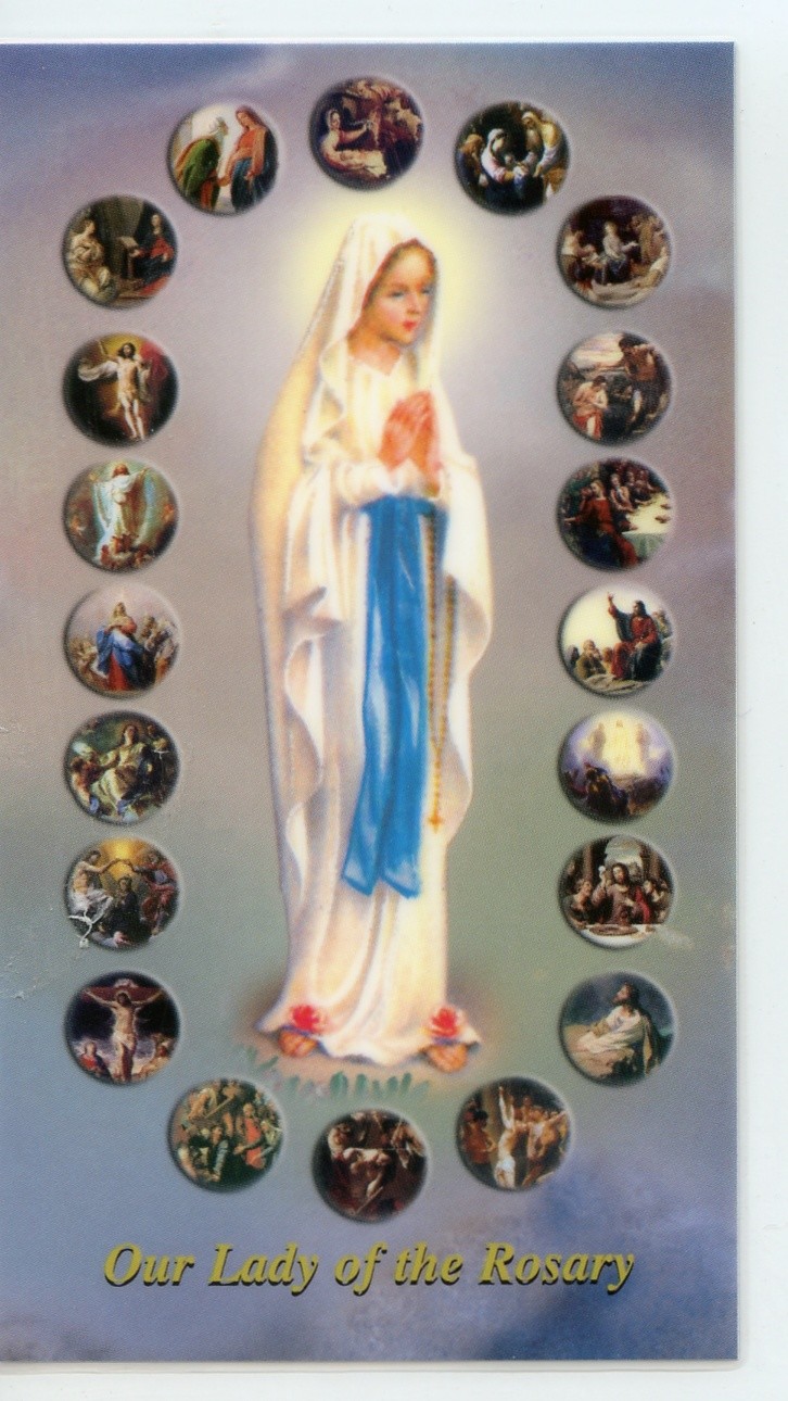 MYSTERIES OF THE ROSARY - Laminated  Holy Cards.  QUANTITY 25 CARDS