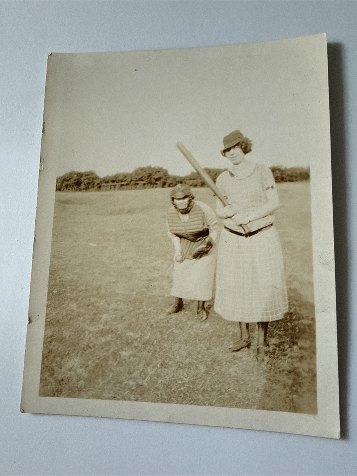 Circa 1930s Vintage Original Women Playing Baseball Photograph Sepia