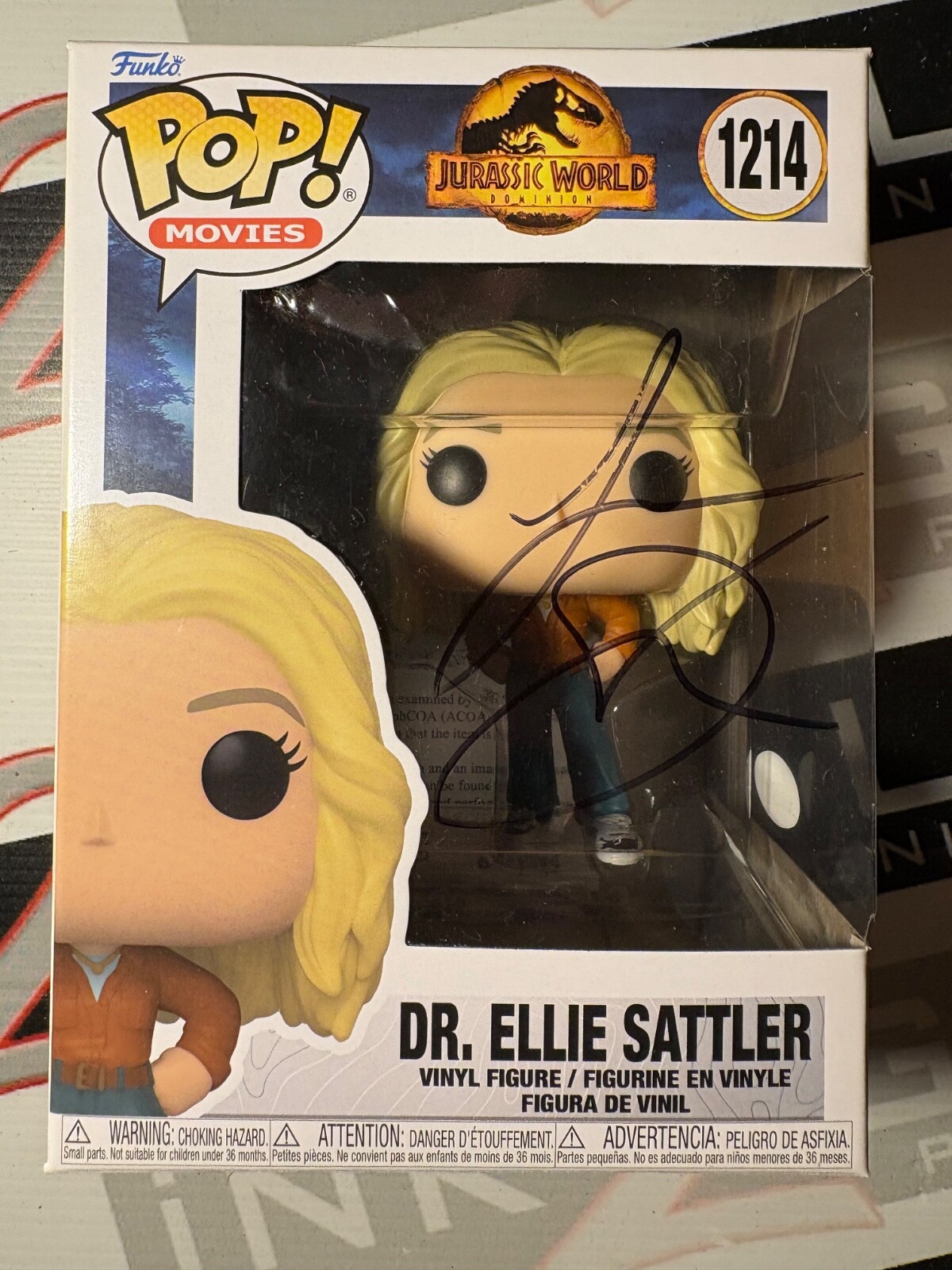 Laura Dern Autograph Signed Dr Ellie Sattler Funko Pop Jurassic Park - ACOA