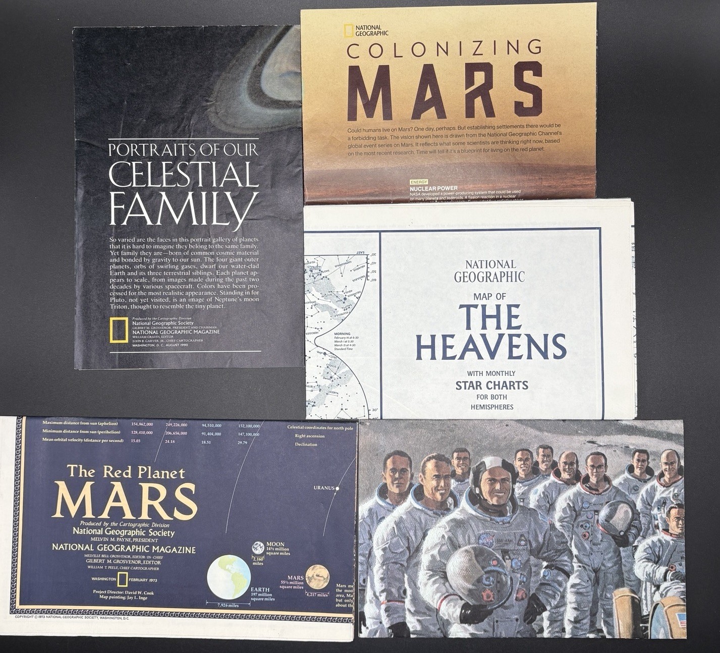 National Geographic World Space Exploration Maps Lot Mars Moon Vintage (M)
