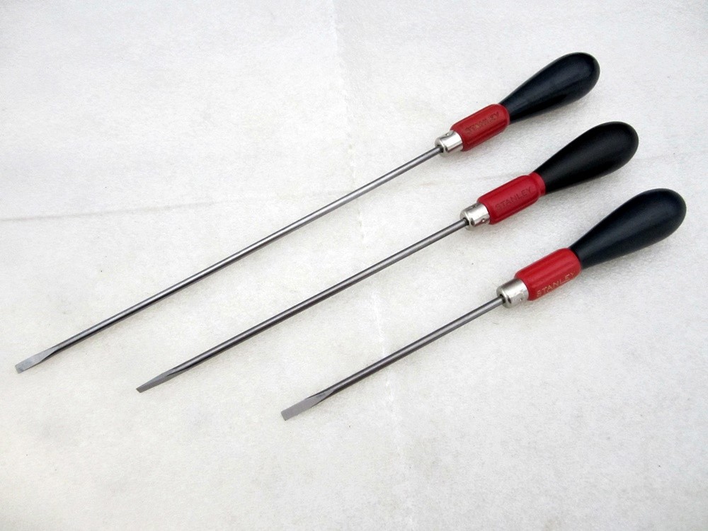 Vintage Stanley 3pc No. 177 Wood Handle Slotted Screwdrivers USA