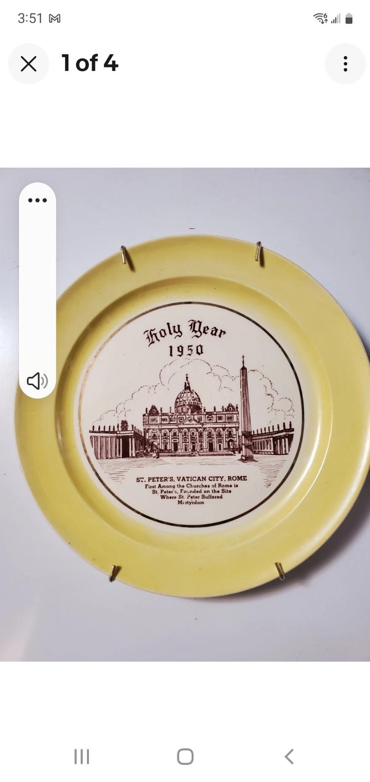 Holy Year 1950 St. Peter's Vatican City Monarch Dinnerware Plate Yellow Trim Holy Year 1950 St. Peter's Vatican City Monarch Dinnerware Plate Yellow Trim