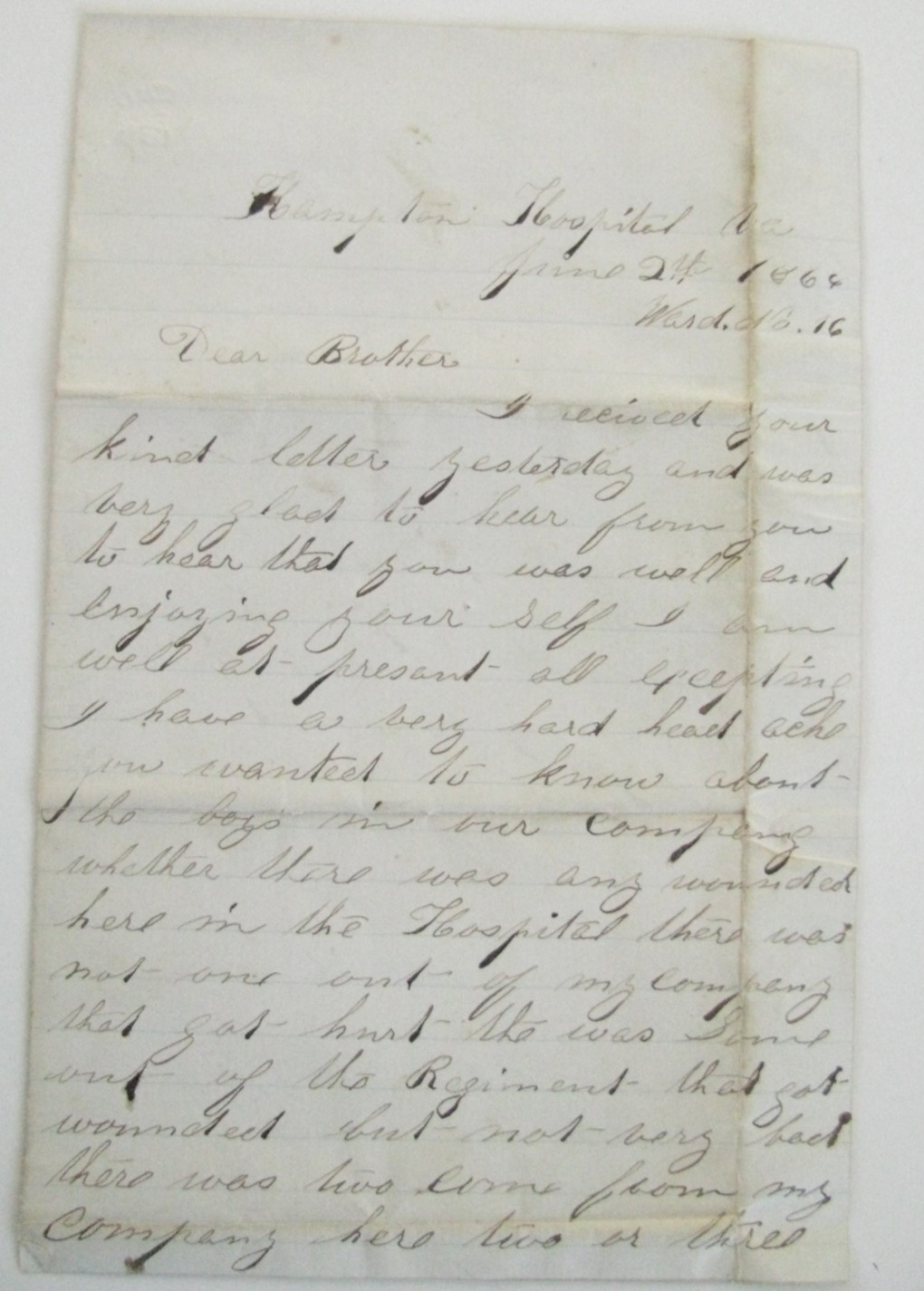 CIVIL WAR LETTER FROM WAYLAND MICHIGAN BROTHERS IN THE 19TH WISCONSIN INFANTRY