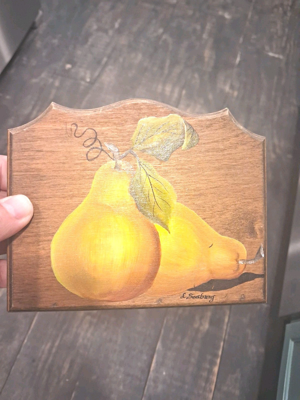 Cute vintage hand-painted pear wooden napkin holder 