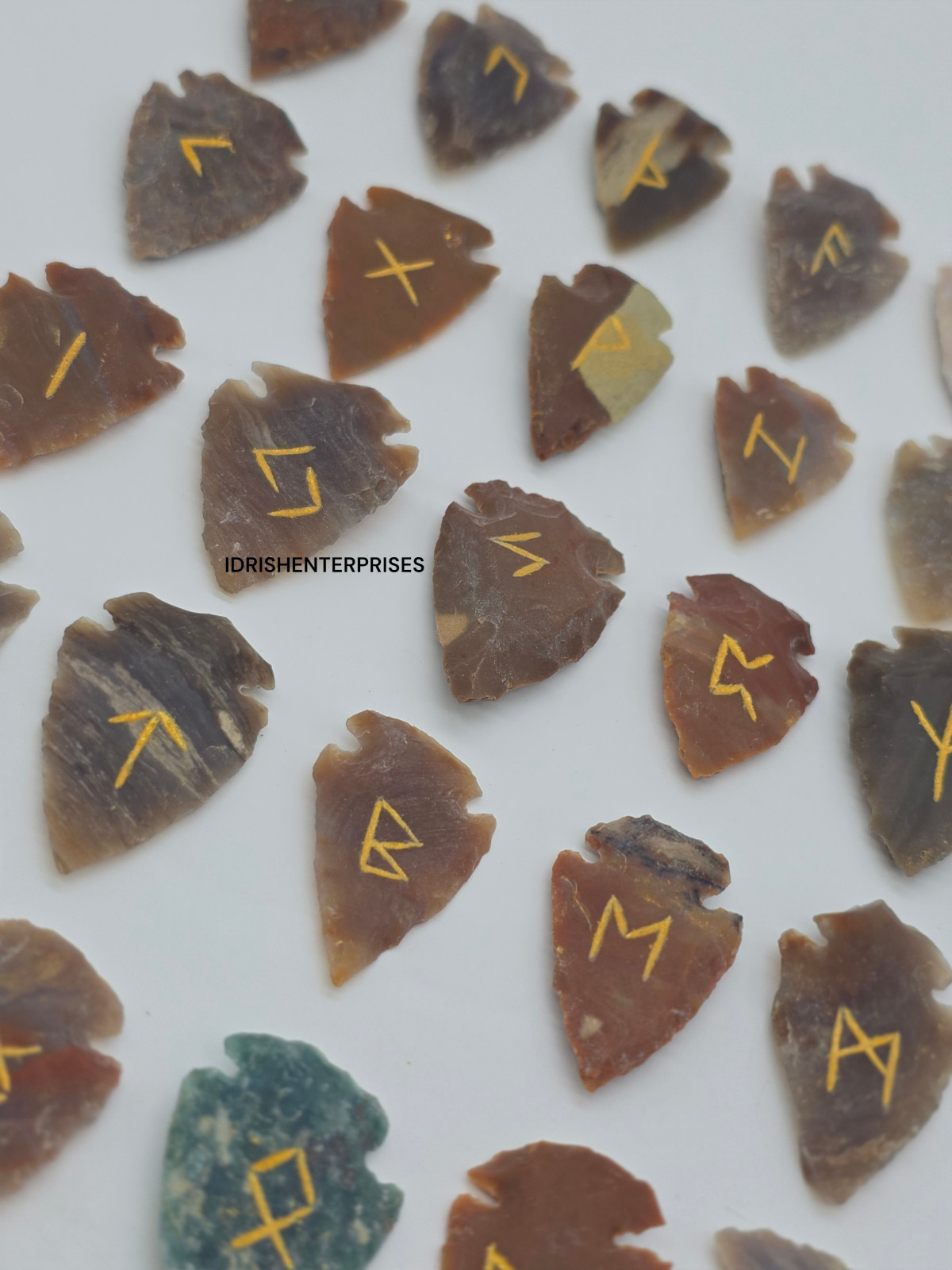Handcrafted Fancy Jasper Arrowhead Rune Set 25 Pcs - Elder Futhark Viking Runes. Handcrafted Fancy Jasper Arrowhead Rune Set 25 Pcs - Elder Futhark Viking Runes.