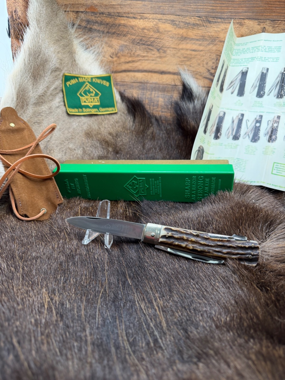 1970 Vintage Puma 944 Jagdmesser Knife With Stag Handles Mint Factory G / G Box