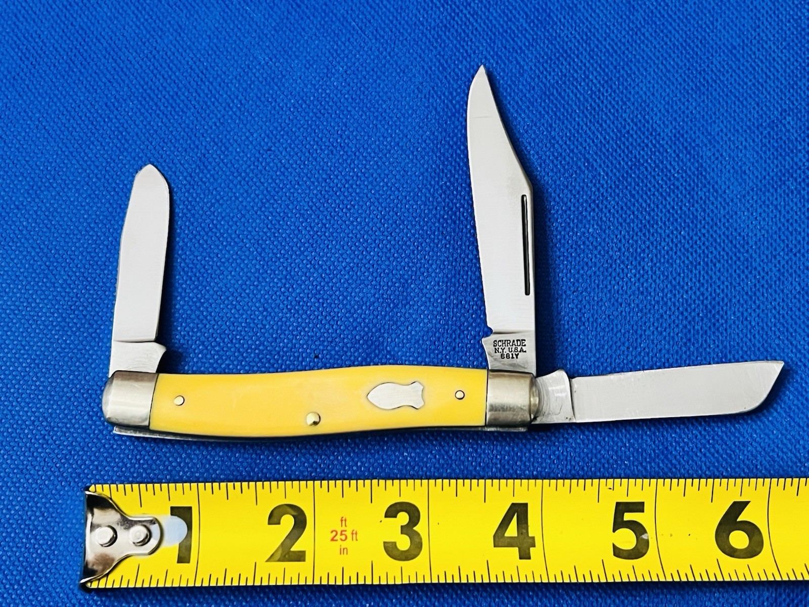 VINTAGE SCHRADE NY USA 881 Y  PREMIUM STOCK KNIFE CIRCA 1946 - 1973 YELLOW COMP