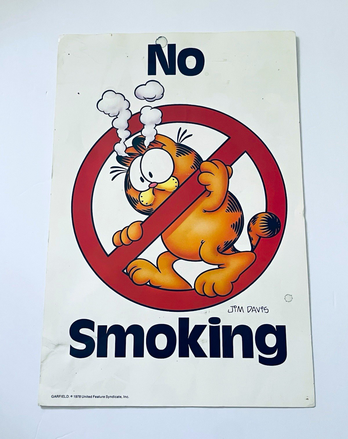 Very Rare 1978 Garfield “No Smoking” Poster Jim Davis - United Feature Syndicate Very Rare 1978 Garfield “No Smoking” Poster Jim Davis - United Feature Syndicate