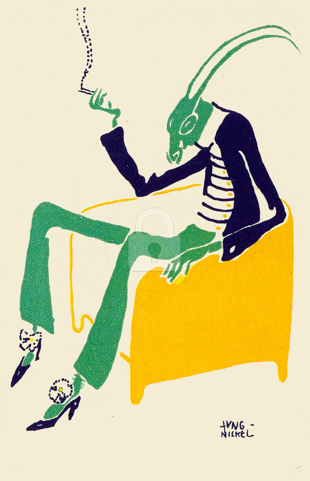Wiener Werkstatte Postcard 379 Ludwig  Jungnickel, Cricket in Armchair 1911 COPY