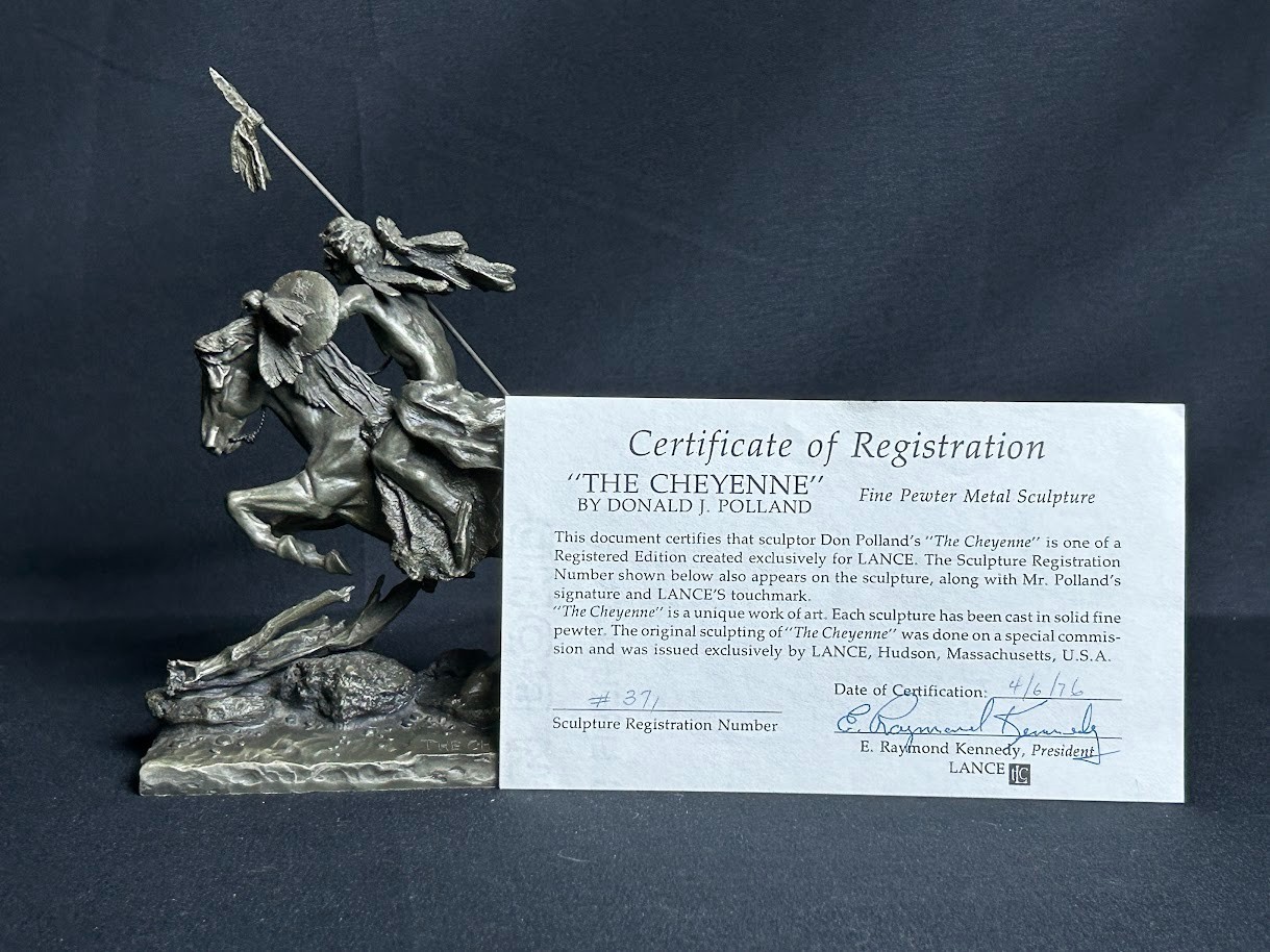 Fine Pewter Sculpture The Cheyenne #371 LANCE w/Orig Cert Signed Donald Polland