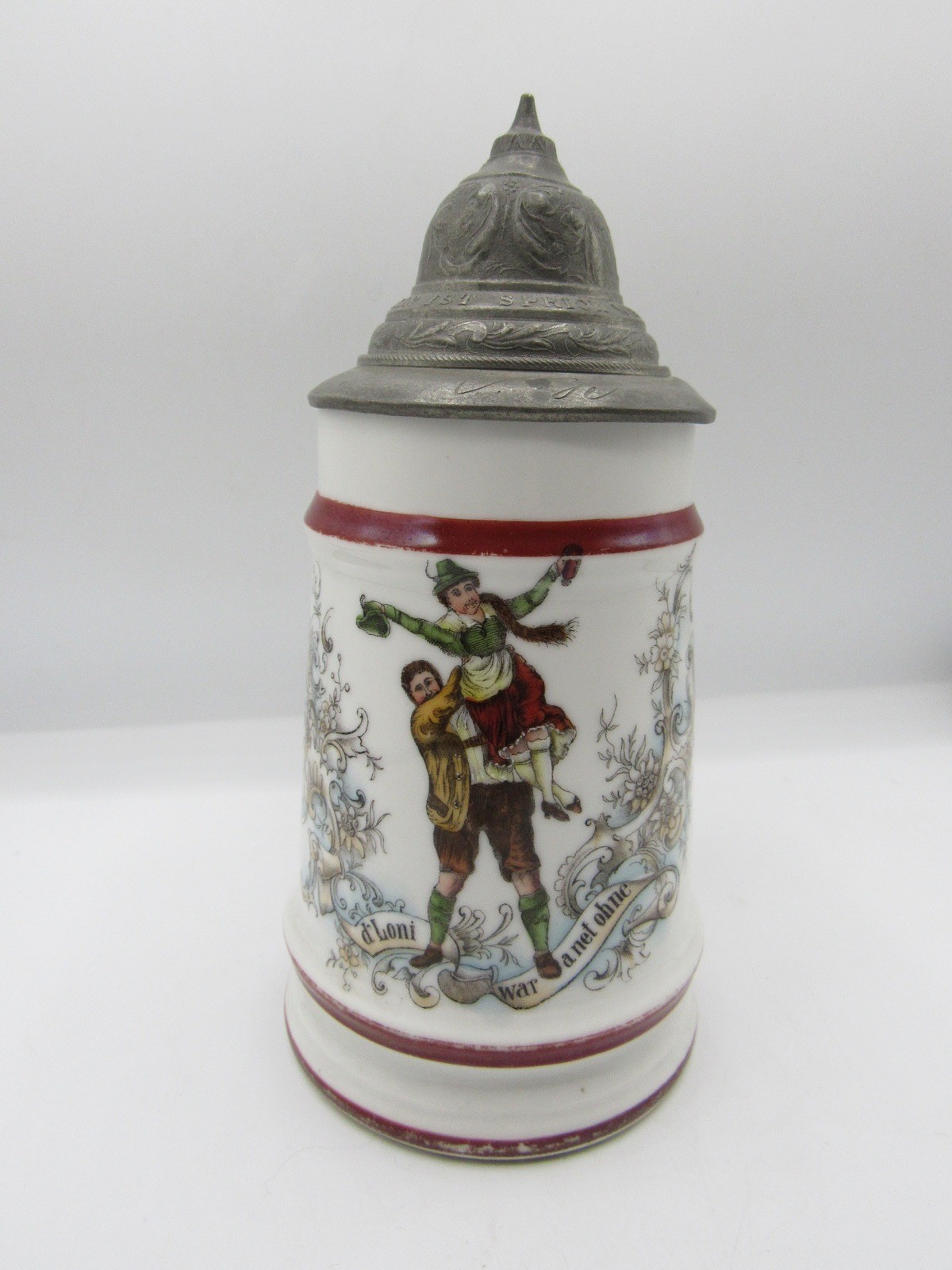 Antique German porcelain lithophane lid stein d\'Loni war a net ohne 1/2 liter