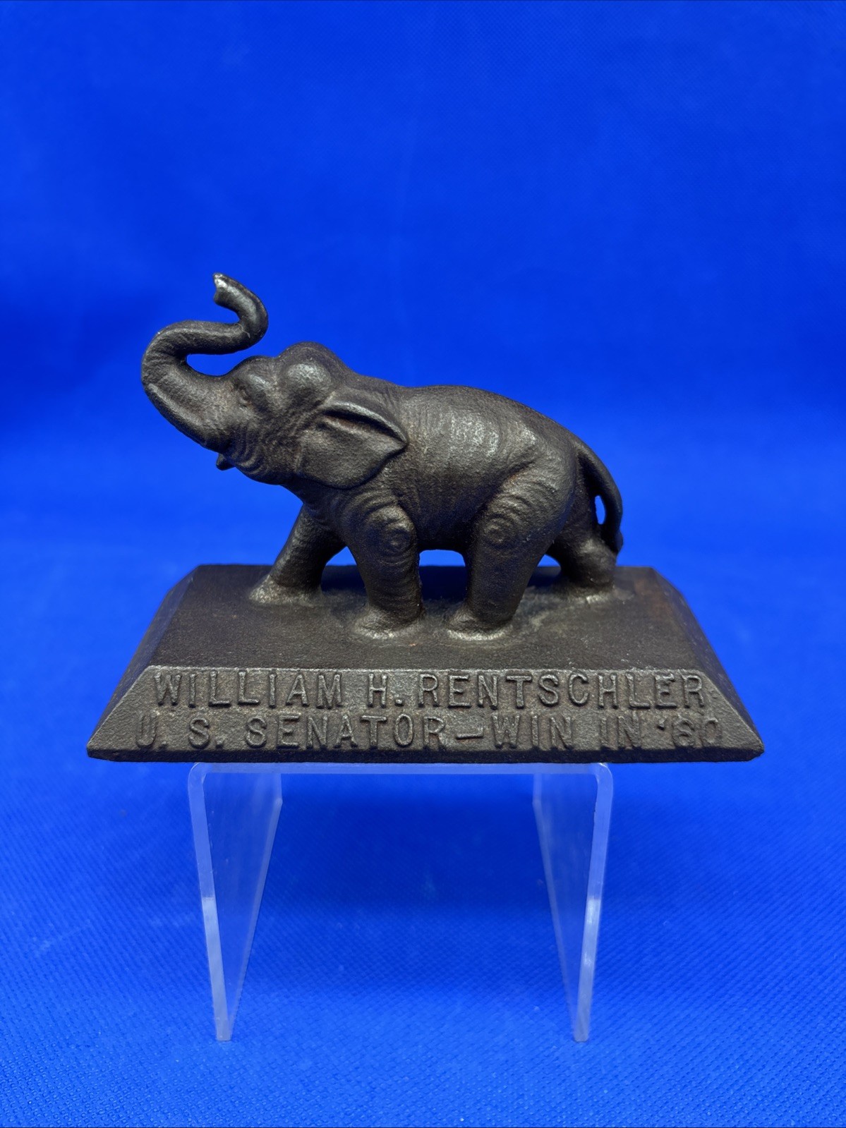 VTG Cast Iron Paperweight 1960 William Rentschler Senate Campaign Win In 60 ILL. VTG Cast Iron Paperweight 1960 William Rentschler Senate Campaign Win In 60 ILL.