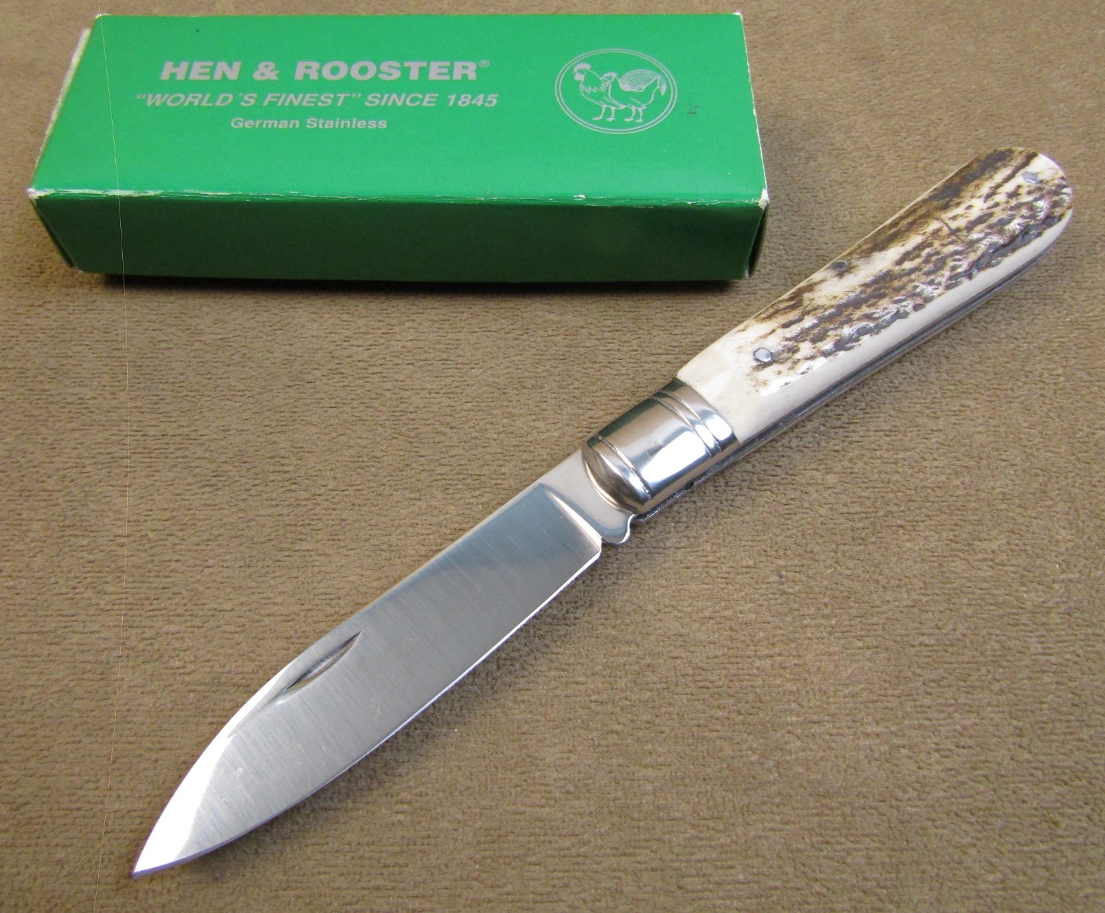 NOS VINTAGE HEN & ROOSTER RH5041 GERMAN SS FOLDING STAG ANTLER POCKET KNIFE